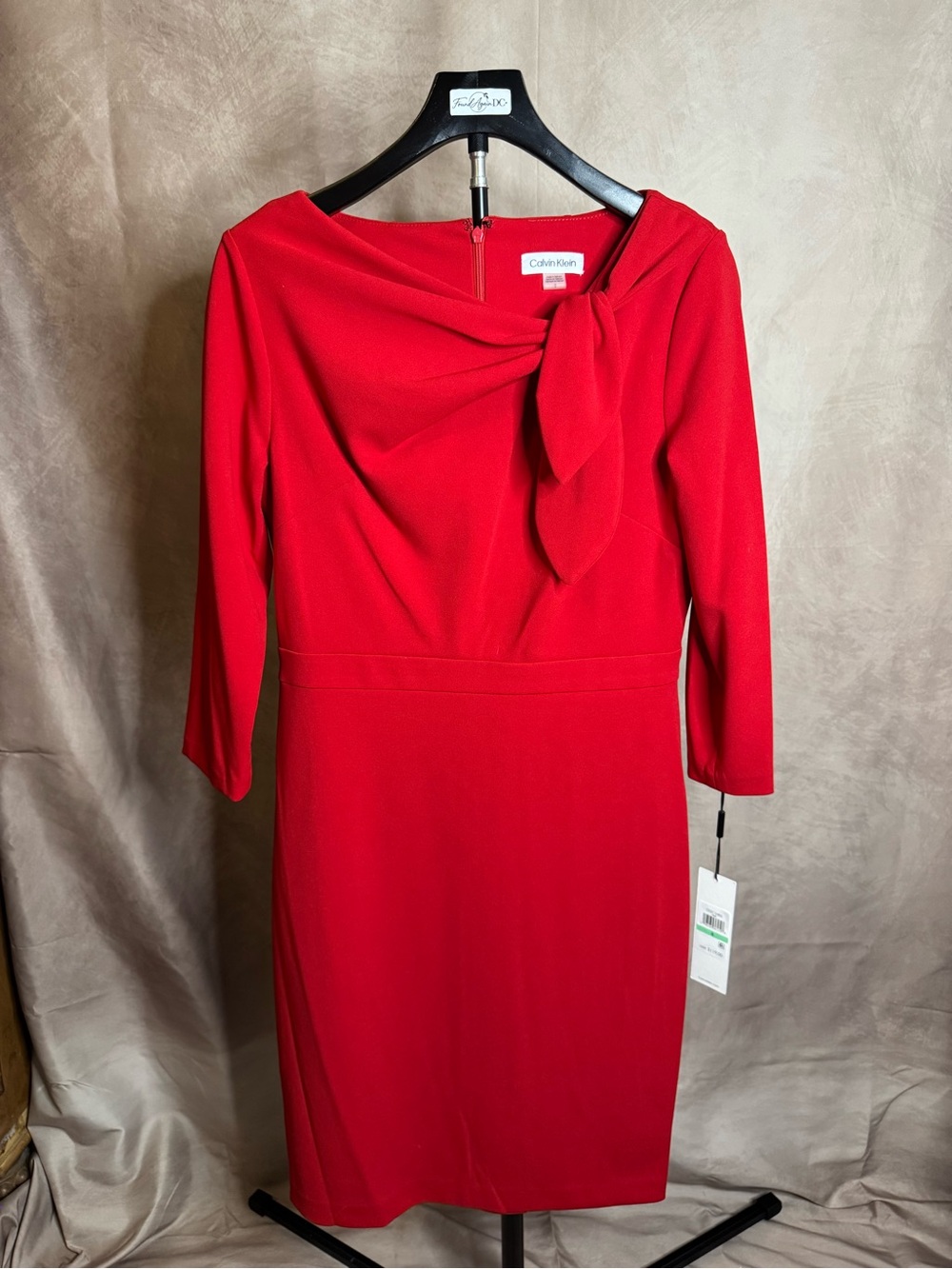 Calvin Klein Red Bow-Neck Scuba Crepe Sheath Dress NWT 3/4 Sleeve